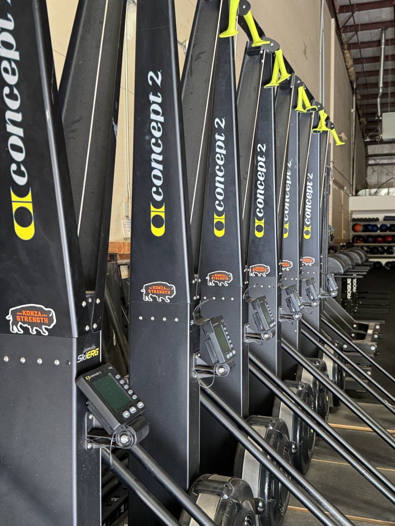 Row of Concept2 SkiErg machines at Konza Strength in Manhattan, Kansas